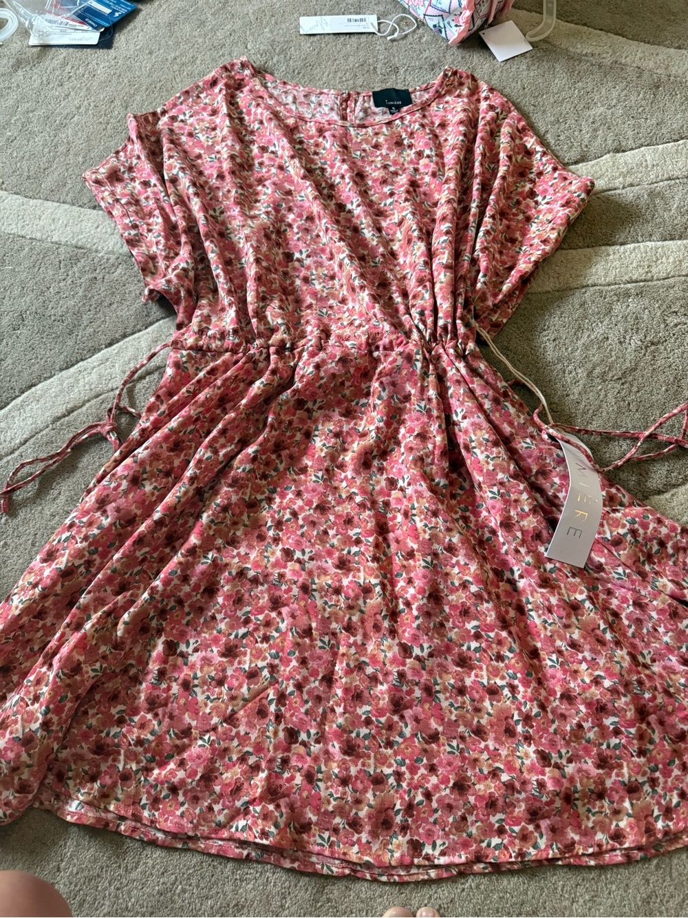 Lumiere Pink Floral Drawstring Casual Dress